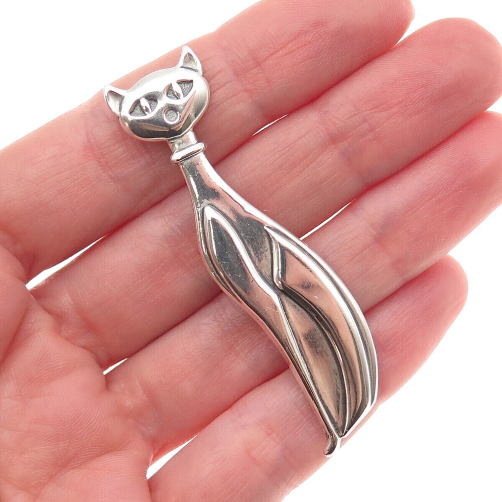 Beaucraft 925 Sterling Silver Vintage Modernist Cat Oxidized Pin Brooch
